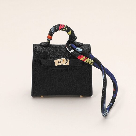 Faux Leather Mini Purse  Bag Charm Black Wrapped Scarf Bag Accessories NEW! - Picture 1 of 4